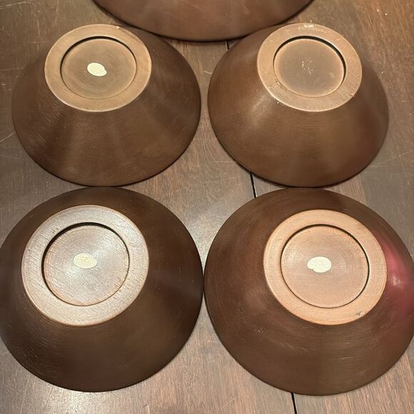 Vintage Napco Japan Brown Wooden Salad Bowl Set - Picture 4 of 10